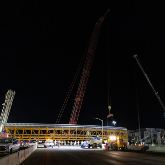 Truss being lifted. Jewell Pedestrian Bridge Construction - Hamon Infrastructure 2026